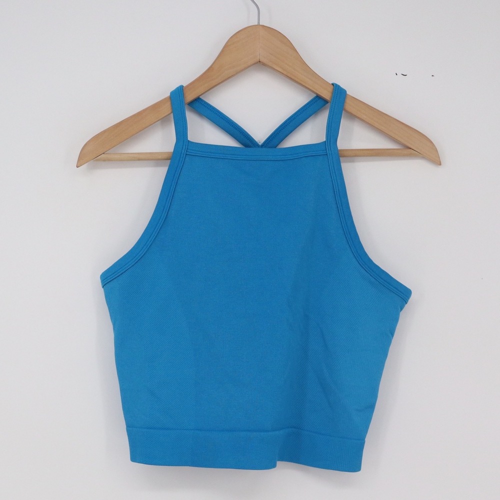 Unbranded Tank Top Womens S Cropped Ribbed Blue High Neck Racerback Excellent